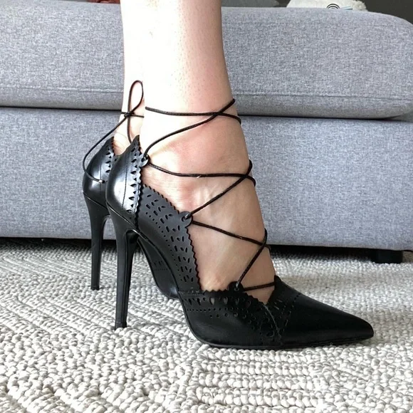 Pointed Toe Zara Lace Heels Zara Metallic Lace Up High Heels